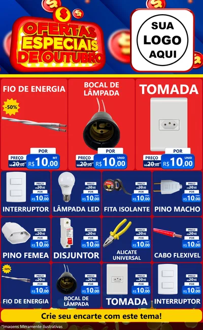 Modelo de Encarte para Encarte Grande com o tema Ofertas Especiais de Outubro para Materiais Elétricos