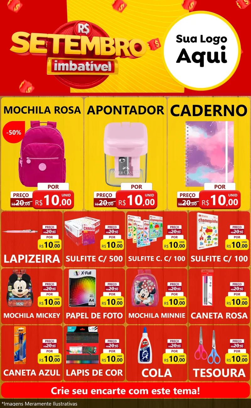Modelo de Encarte para Encarte Grande com o tema Setembro Imbatível para Papelaria