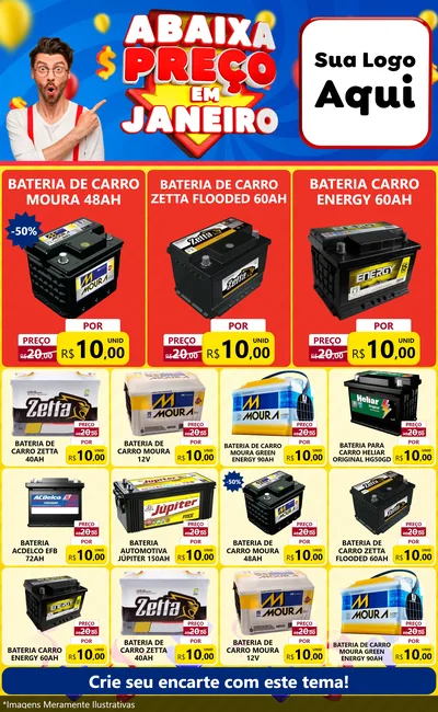 Modelo de Encarte para Encarte Grande com o tema Abaixa Preço em Janeiro para Baterias Elétricas