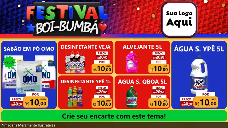 Modelo de TV para TV Horizontal com o tema Festival Boi-Bumbá para Produtos de Limpeza