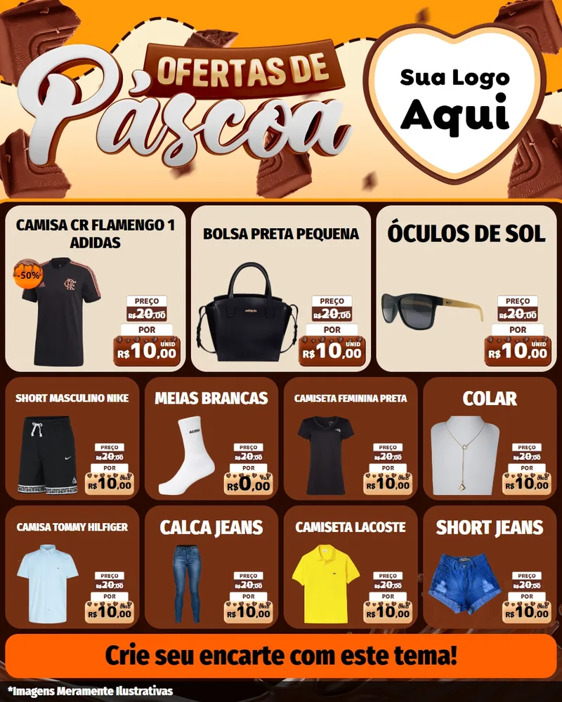 Modelo de Rede Social para Feed Instagram com o tema Ofertas de Páscoa para Roupas e acessórios