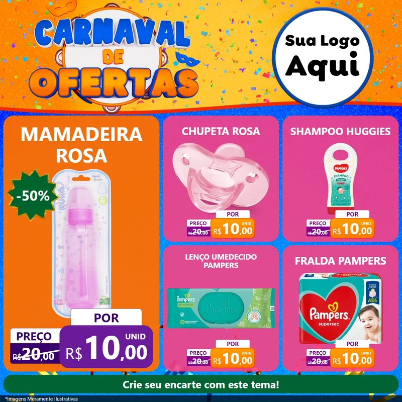 Modelo de Rede Social para Feed Facebook com o tema Carnaval de Ofertas para Bebês