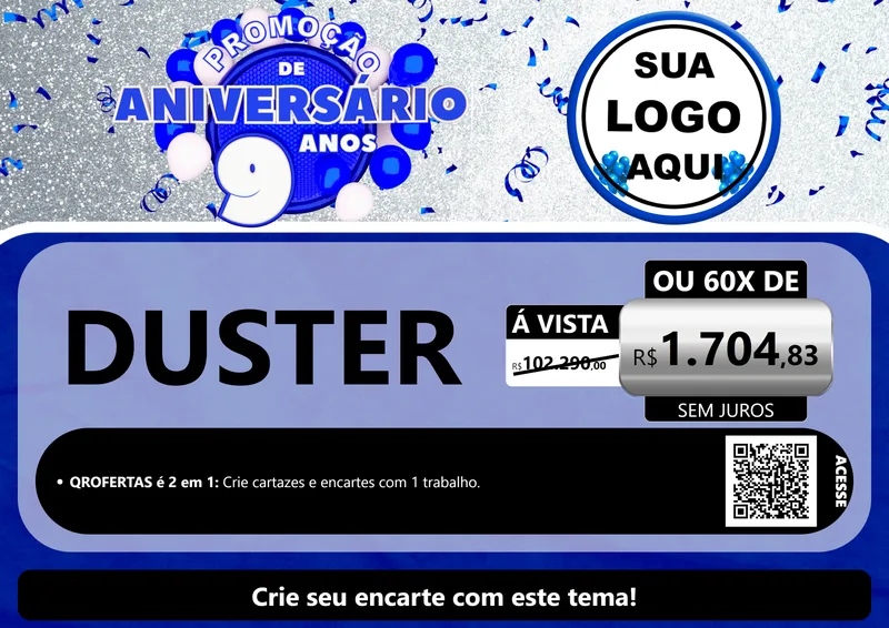 Modelo de Cartaz para Cartaz A4 Horizontal com o tema Promoção de Aniversário - 9 Anos para Concessionaria de Carros