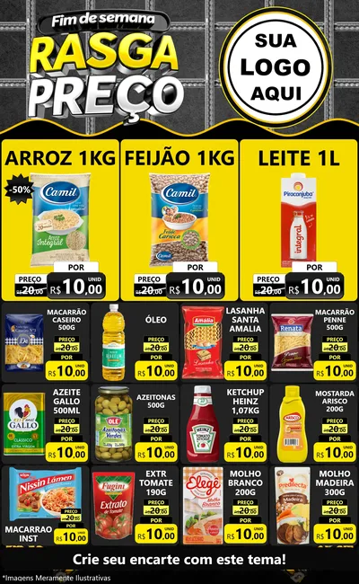 Modelo de Encarte para Encarte Grande com o tema Fim de Semana Rasga Preço para Supermercado