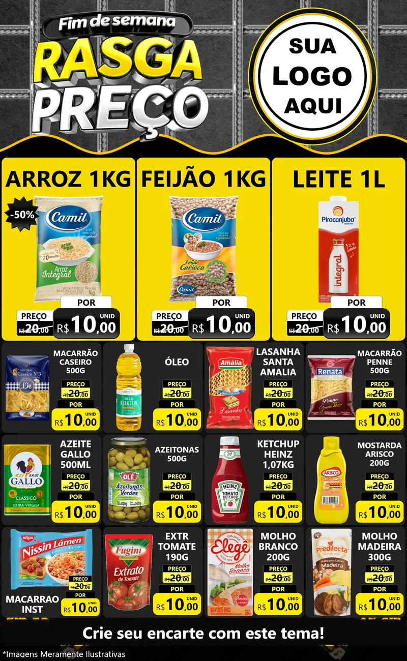 Modelo de Encarte para Encarte Grande com o tema Fim de Semana Rasga Preço para Supermercado