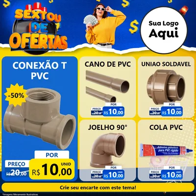 Modelo de Rede Social para Feed Facebook com o tema Sextou de Ofertas para Tubos e conexões