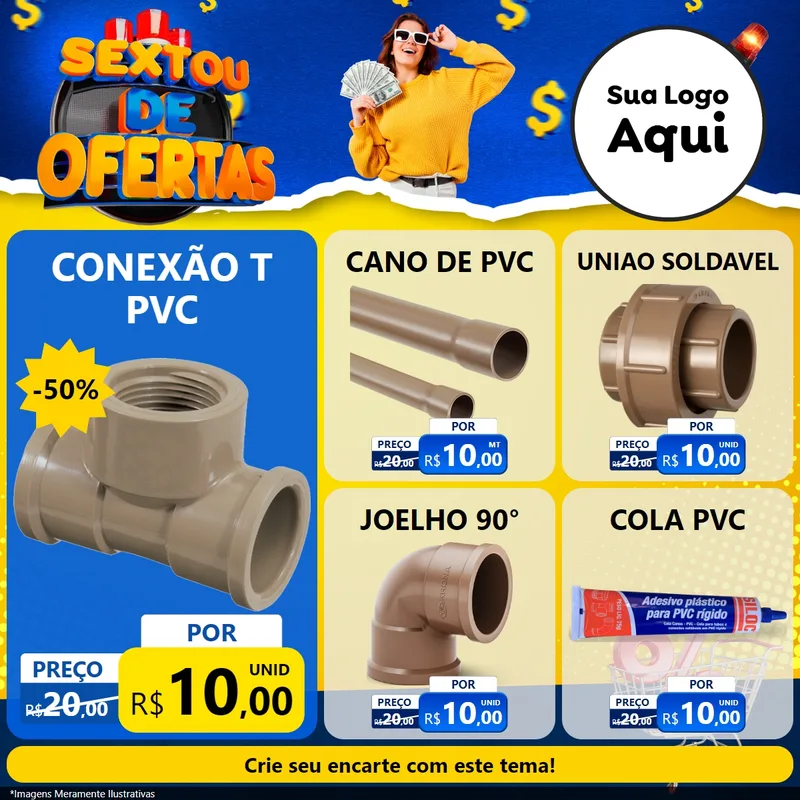 Modelo de Rede Social para Feed Facebook com o tema Sextou de Ofertas para Tubos e conexões