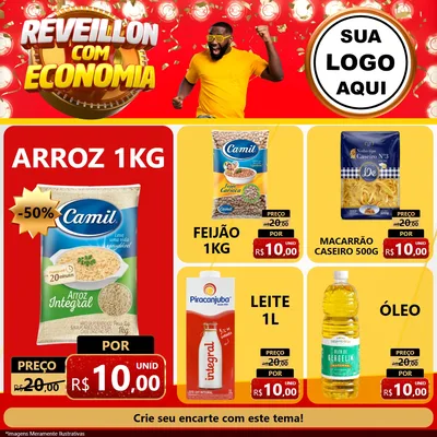 Modelo de Rede Social para Feed Facebook com o tema Réveillon com Economia para Supermercado