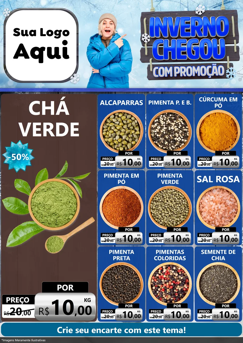 Modelo de Encarte para Encarte A4 Vertical com o tema Inverno Chegou Com Promoção para Produtos Naturais