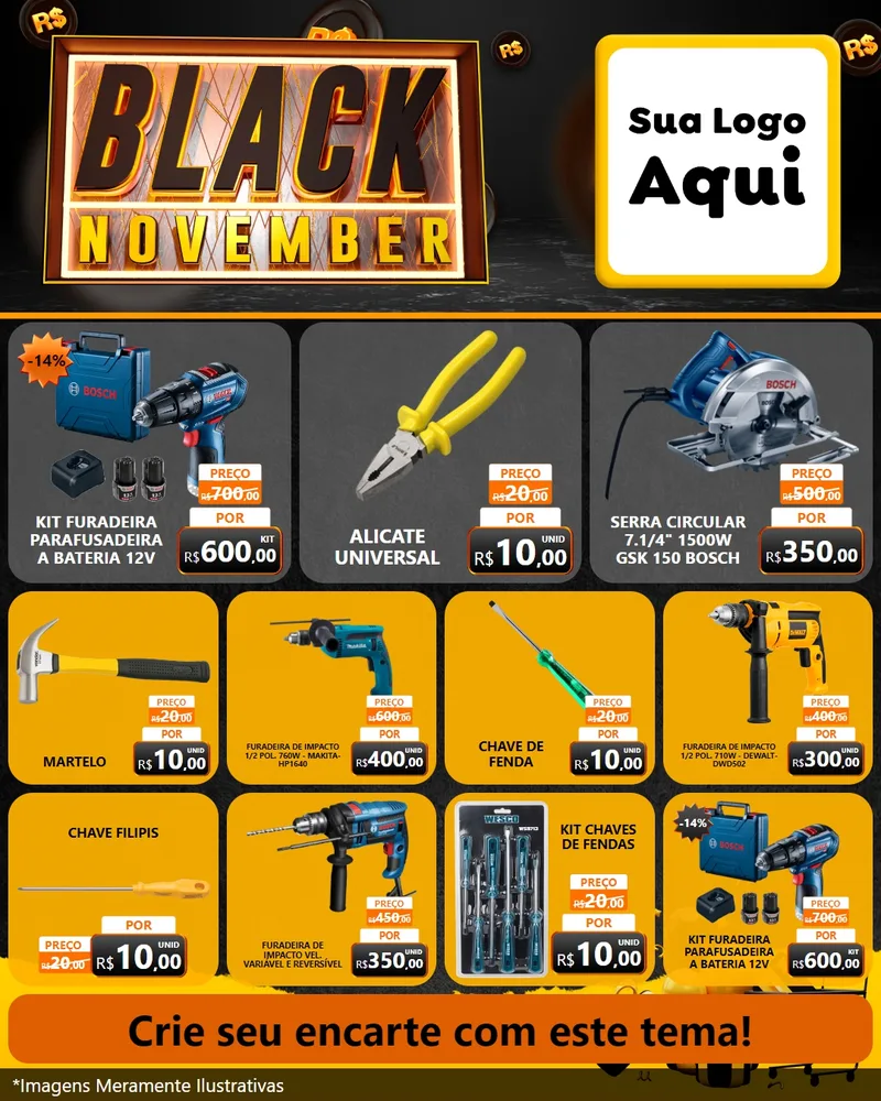 Modelo de Rede Social para Feed Instagram com o tema Black November para Maquinas e Ferramentas