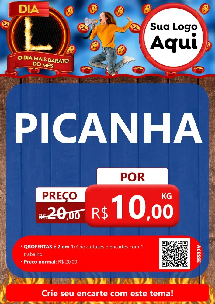 Modelo de Cartaz para Cartaz A4 Vertical com o tema Dia L - O Dia Mais Barato Do Mês para Açougue