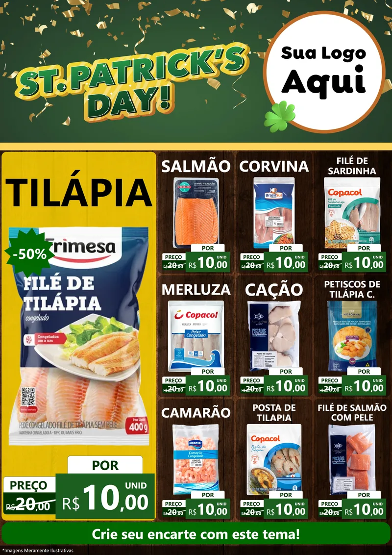Modelo de Encarte para Encarte A4 Vertical com o tema St Patriks Day para Peixaria