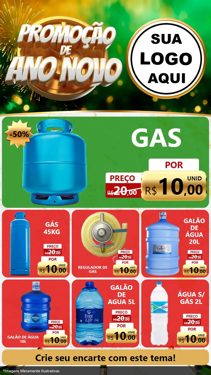 Modelo de Rede Social para Stories com o tema Promoção de Ano Novo para Água e gás