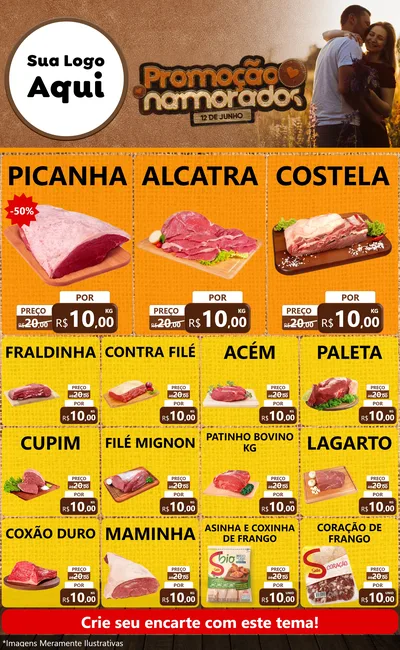 Modelo de Encarte para Encarte Grande com o tema Promoção Namorados para Açougue