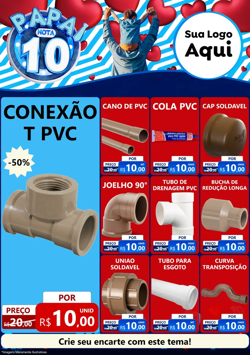 Modelo de Encarte para Encarte A4 Vertical com o tema Papai Nota 10 para Tubos e conexões