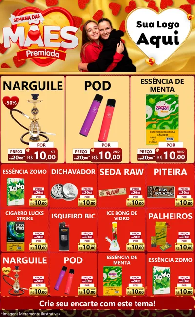 Modelo de Encarte para Encarte Grande com o tema Semana das Mães Premiada para Tabacaria