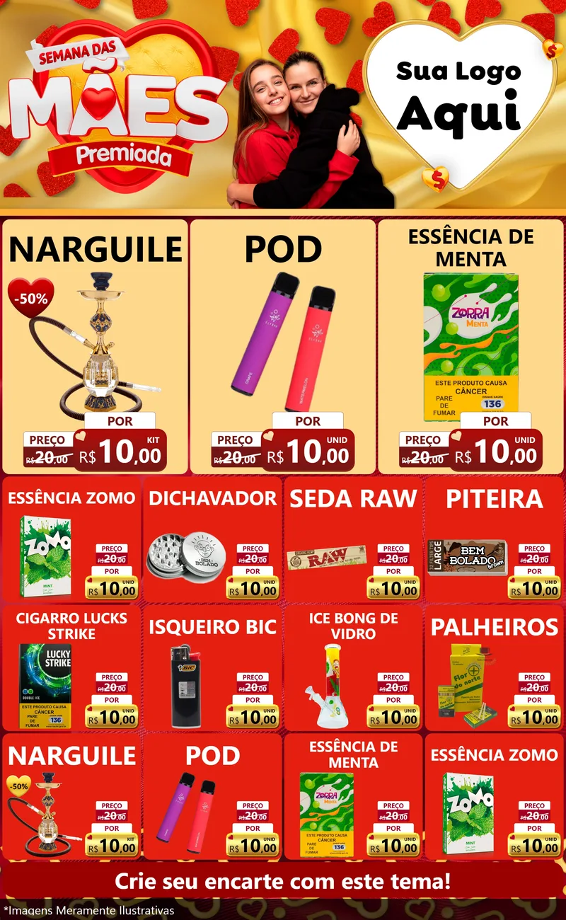 Modelo de Encarte para Encarte Grande com o tema Semana das Mães Premiada para Tabacaria