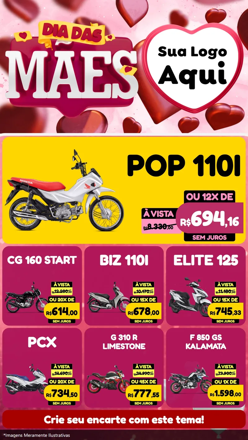 Modelo de Rede Social para Stories com o tema Dia Das Mães para Concessionaria de Motos