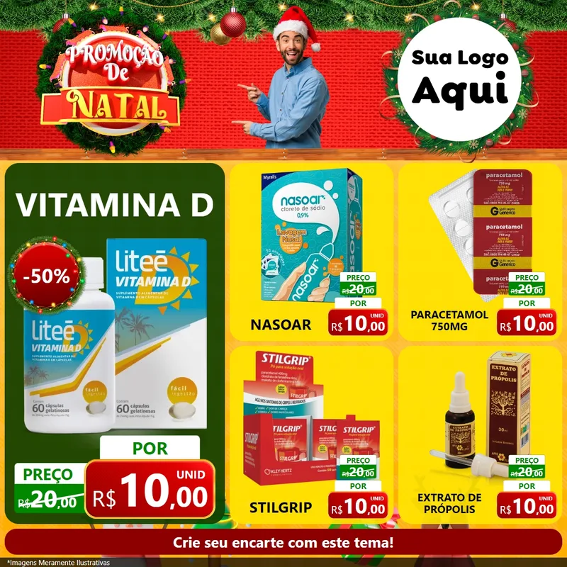 Modelo de Rede Social para Feed Facebook com o tema Promoção de Natal para Farmácia