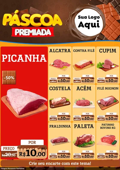 Modelo de Encarte para Encarte A4 Vertical com o tema Páscoa Premiada para Açougue