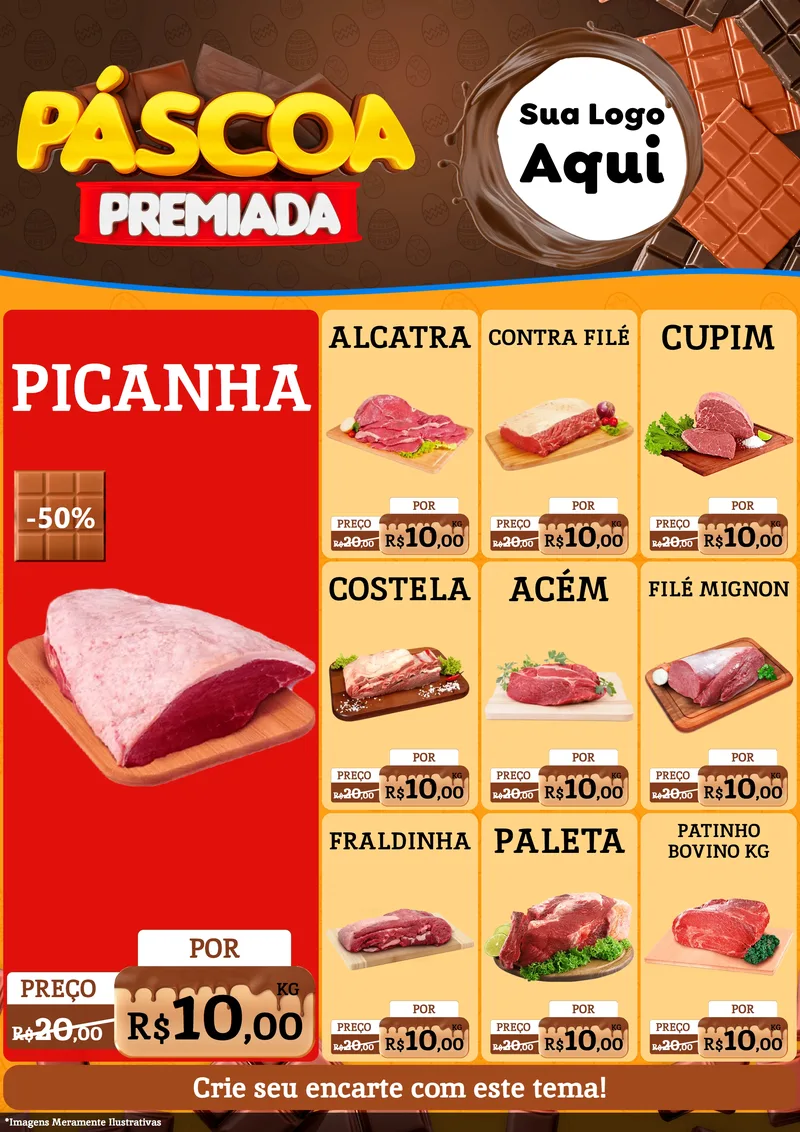 Modelo de Encarte para Encarte A4 Vertical com o tema Páscoa Premiada para Açougue