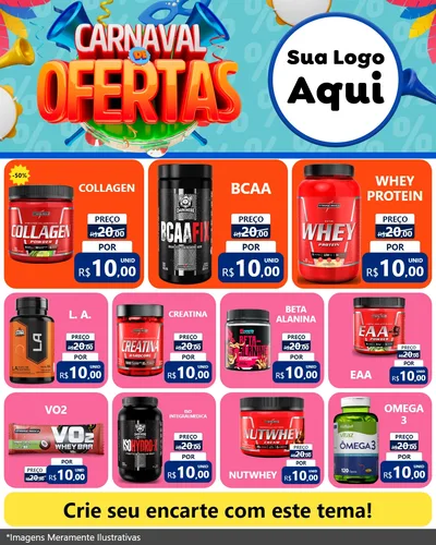 Modelo de Rede Social para Feed Instagram com o tema Carnaval de Ofertas para Suplementos alimentares