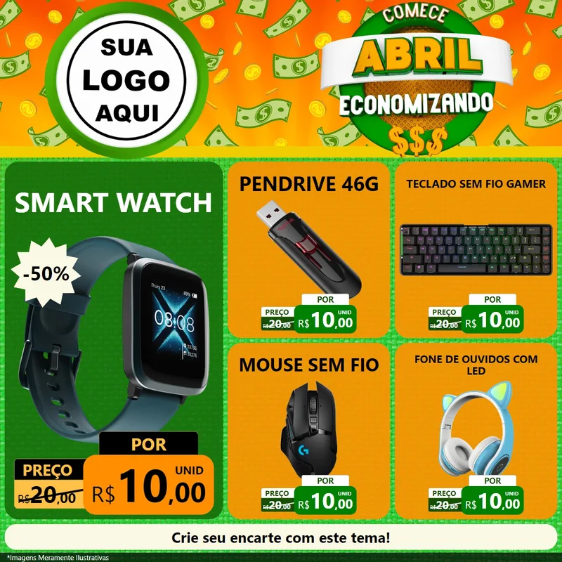 Modelo de Rede Social para Feed Facebook com o tema Comece Abril Economizando para Informática