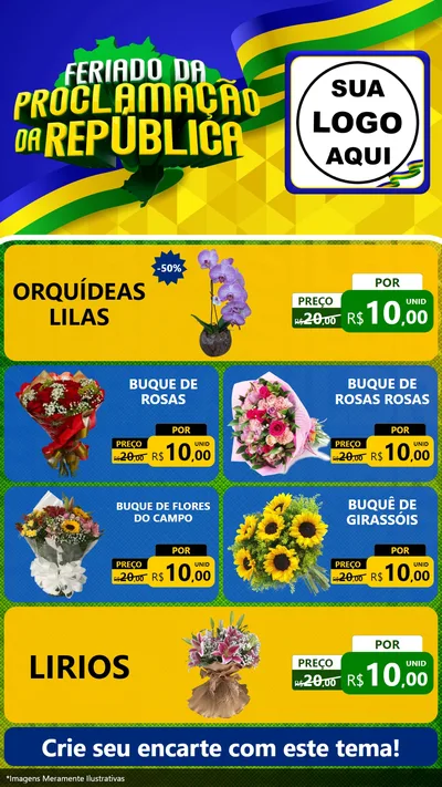 Modelo de TV para TV Vertical com o tema Feriado da Proclamação da República para Floricultura e jardim
