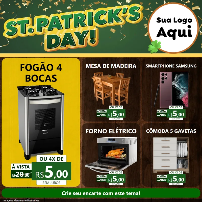 Modelo de Rede Social para Feed Facebook com o tema St Patriks Day para Móveis e Eletro