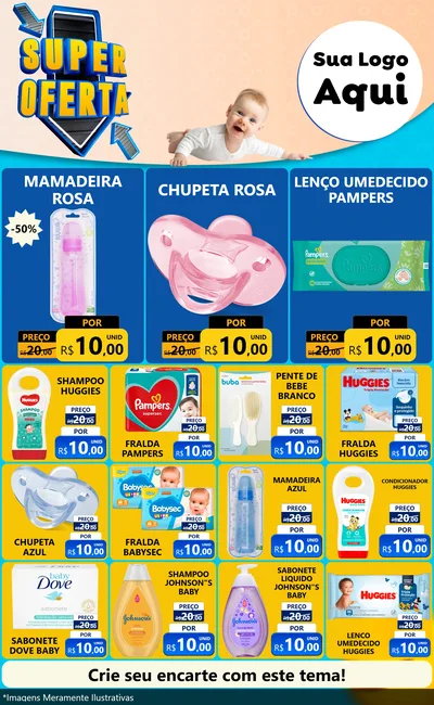 Modelo de Encarte para Encarte Grande com o tema Super Oferta - Bebê para Bebês