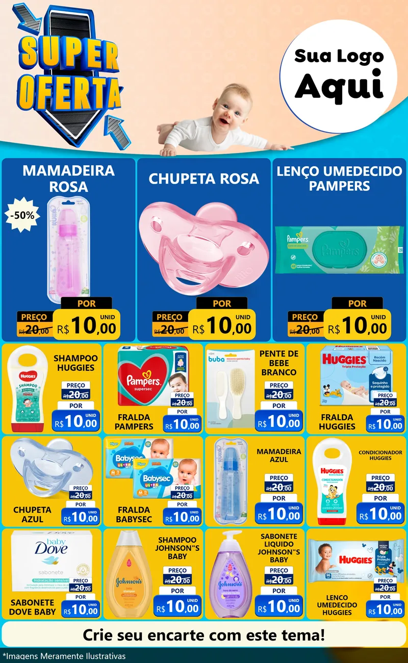 Modelo de Encarte para Encarte Grande com o tema Super Oferta - Bebê para Bebês