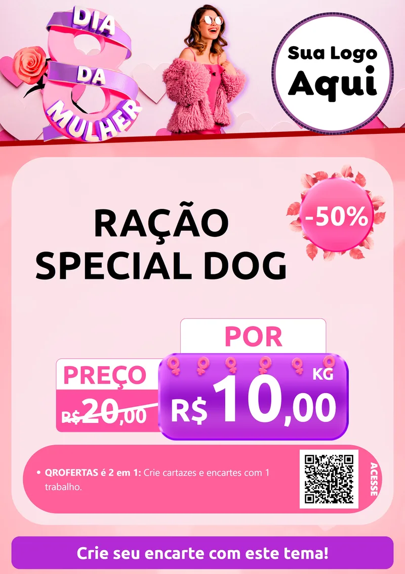 Modelo de Cartaz para Cartaz A4 Vertical com o tema Dia da Mulher para Pet Shop