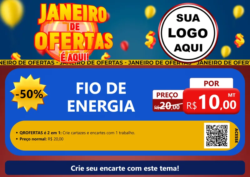 Modelo de Cartaz para Cartaz A4 Horizontal com o tema Janeiro de Ofertas É Aqui! para Materiais Elétricos