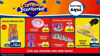 Modelo de TV para TV Horizontal com o tema Carnaval da Economia para Pet Shop