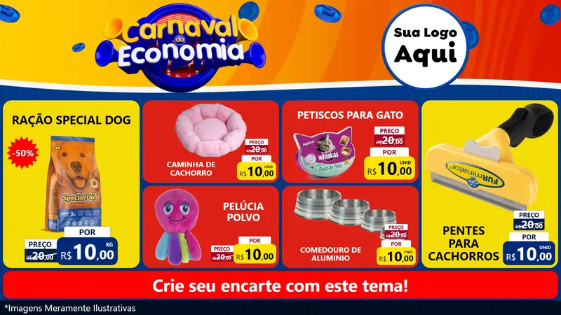 Modelo de TV para TV Horizontal com o tema Carnaval da Economia para Pet Shop