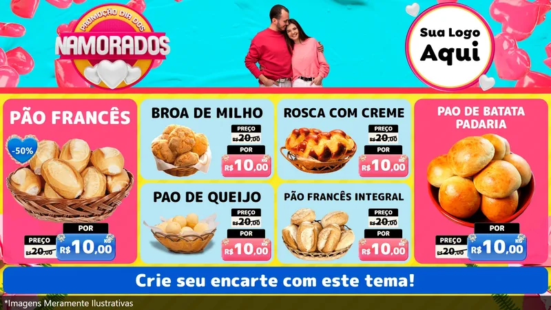 Modelo de TV para TV Horizontal com o tema Promoção Dia dos Namorados para Padaria