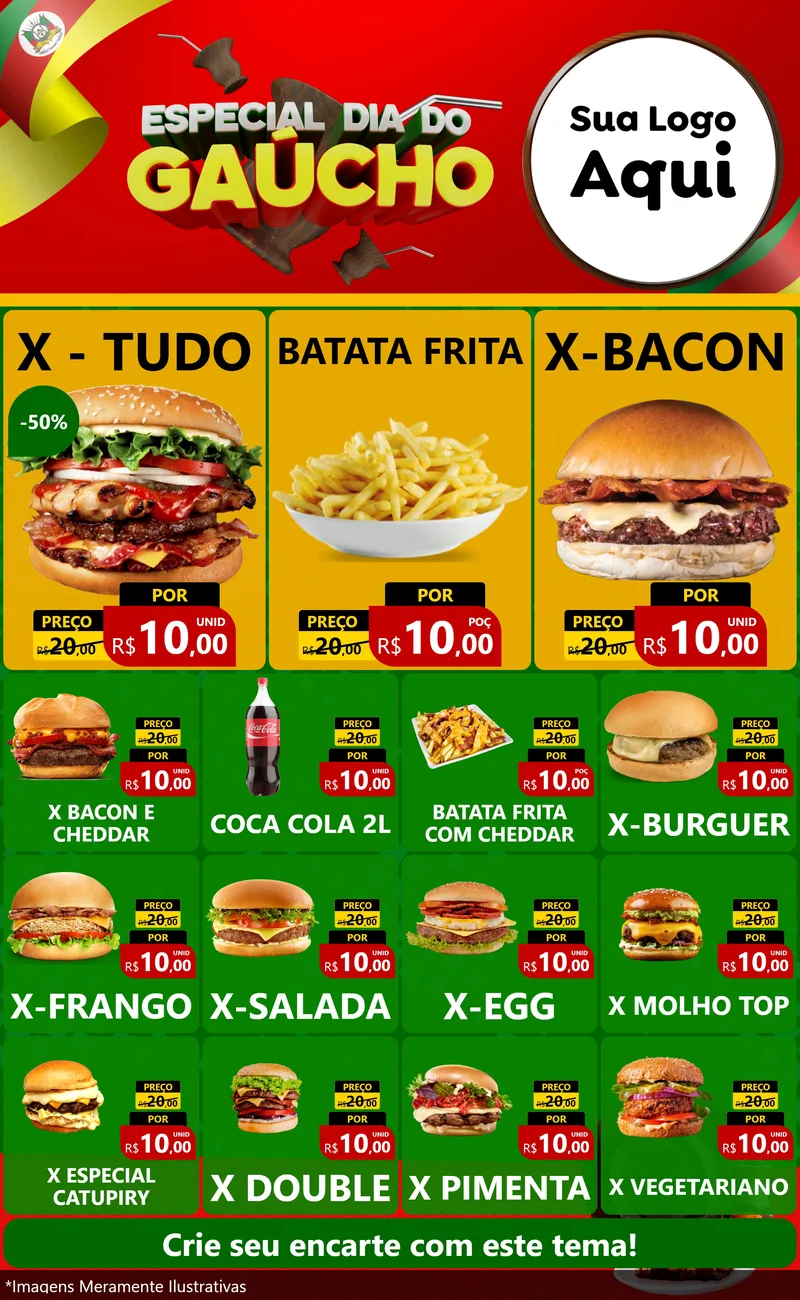 Modelo de Encarte para Encarte Grande com o tema Especial Dia do Gaúcho para Hamburgueria