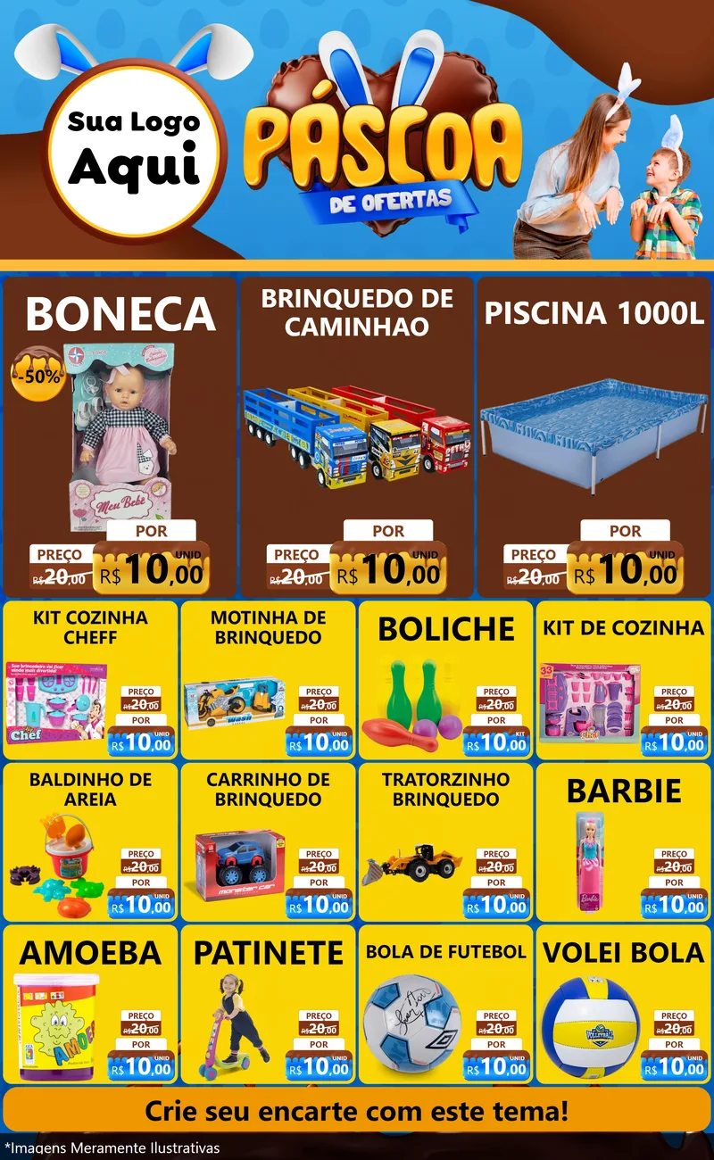 Modelo de Encarte para Encarte Grande com o tema Páscoa de Ofertas para Brinquedos