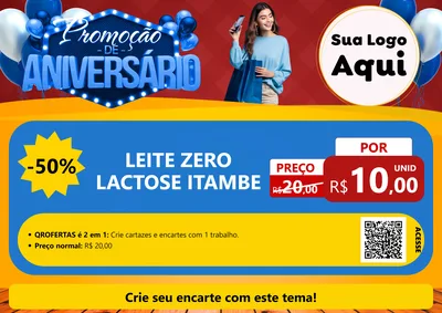 Modelo de Cartaz para Cartaz A4 Horizontal com o tema Promoção de Aniversário para Frios e Laticínios