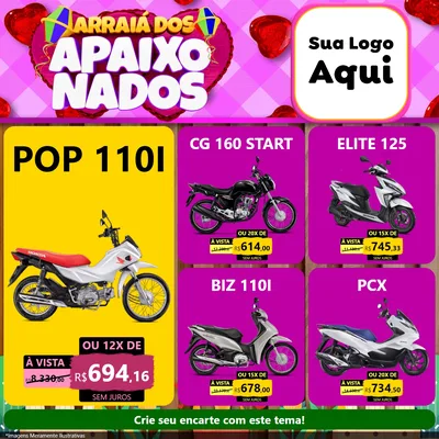 Modelo de Rede Social para Feed Facebook com o tema Arraiá dos Apaixonados para Concessionaria de Motos