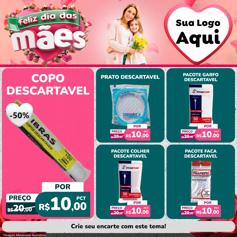 Modelo de Rede Social para Feed Facebook com o tema Feliz Dia das Mães para Embalagens