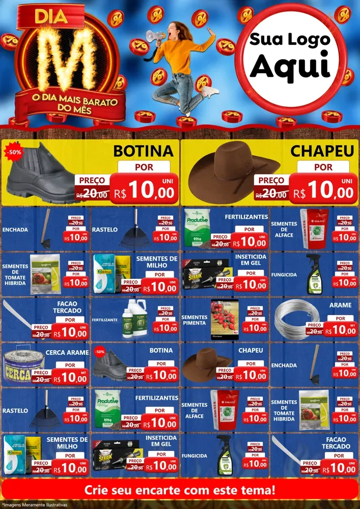 Modelo de Encarte para Encarte A4 Vertical com o tema Dia M - O Dia Mais Barato Do Mês para Agropecuária