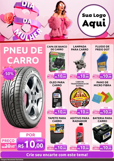 Modelo de Encarte para Encarte A4 Vertical com o tema Dia da Mulher para Auto peças