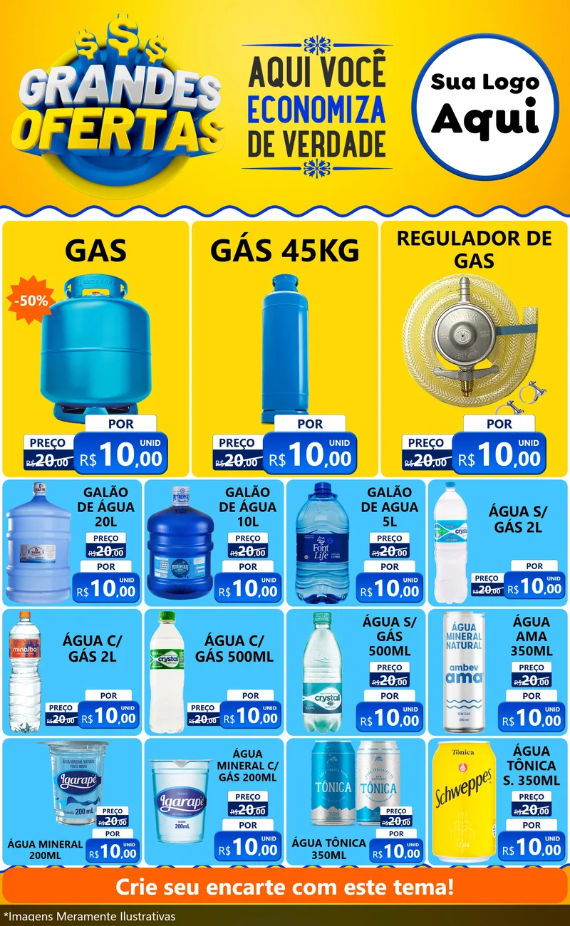 Modelo de Encarte para Encarte Grande com o tema Grandes Ofertas para Água e gás