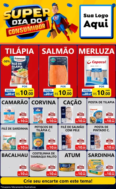 Modelo de Encarte para Encarte Grande com o tema Super Dia do Consumidor para Peixaria