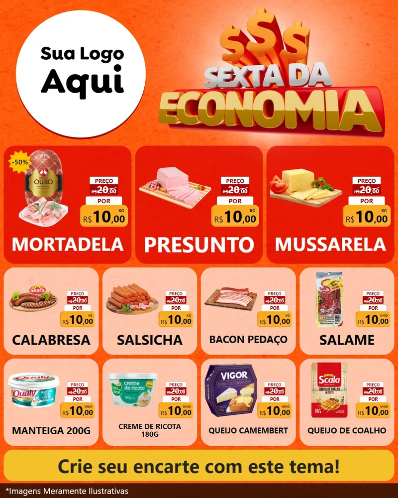 Modelo de Rede Social para Feed Instagram com o tema Sexta da Economia para Frios e Laticínios