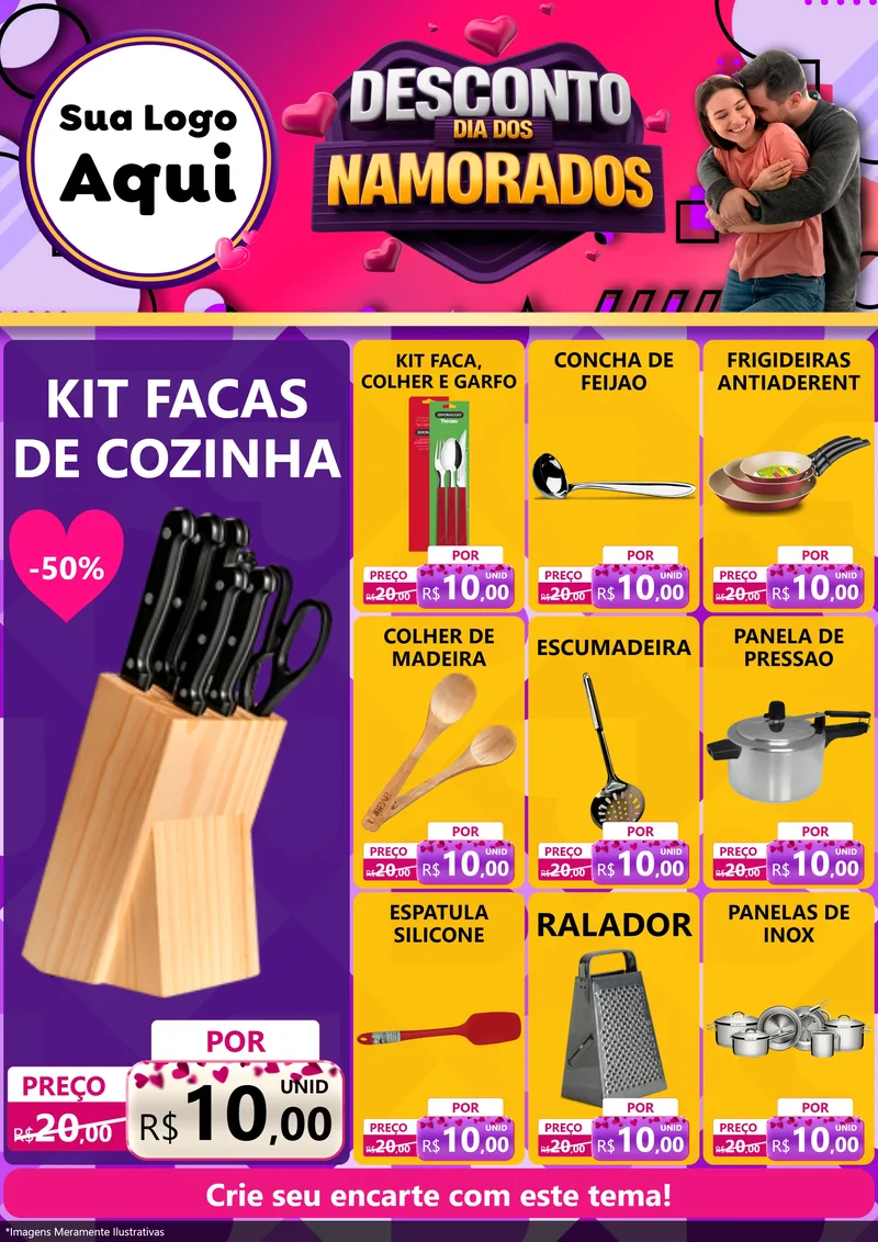 Modelo de Encarte para Encarte A4 Vertical com o tema Desconto Dia dos Namorados para Utilidades Domésticas
