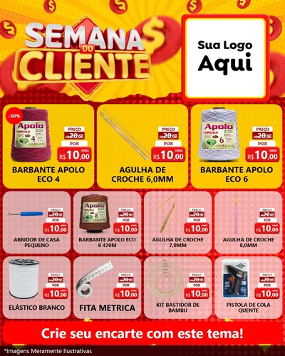 Modelo de Rede Social para Feed Instagram com o tema Semana do Cliente para Armarinho e Aviamentos