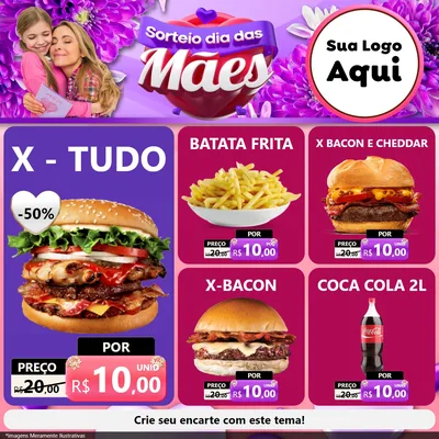 Modelo de Rede Social para Feed Facebook com o tema Sorteio Dia das Mães para Hamburgueria