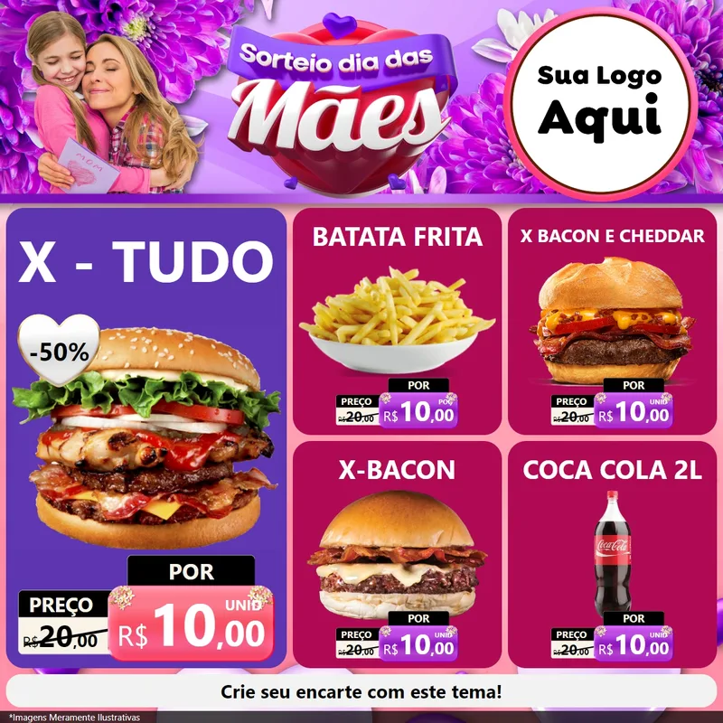Modelo de Rede Social para Feed Facebook com o tema Sorteio Dia das Mães para Hamburgueria